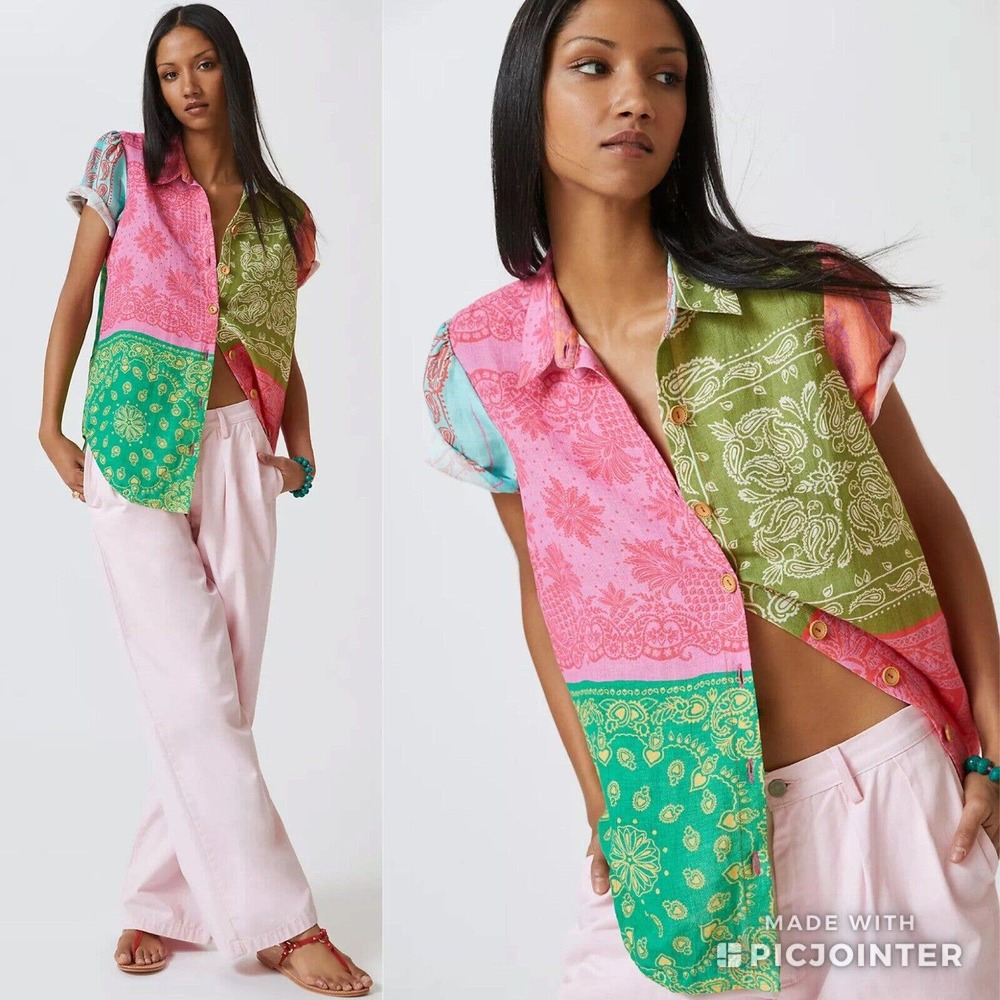 Farm Rio Anthropologie Printed Surf Shirt